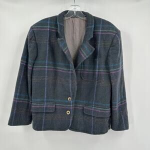Alexander Julian Womens Blazer Sz 4 Shetland Wool Plaid Academia Preppy Heritage